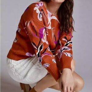 Maeve Vibrant Floral Orange Women's Sweater